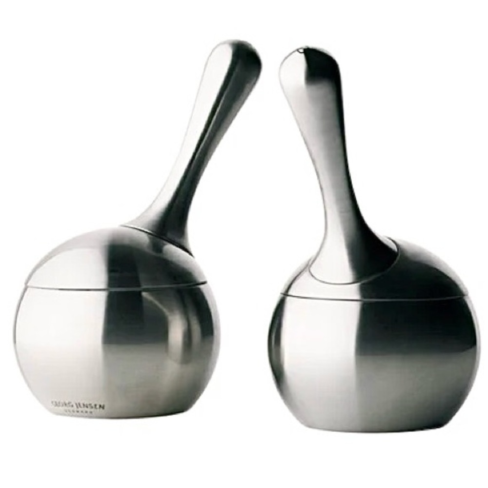 Georg Jensen Maracas Salt & Pepper Grinders/Mills, Stainless Steel + Porcelain🧂